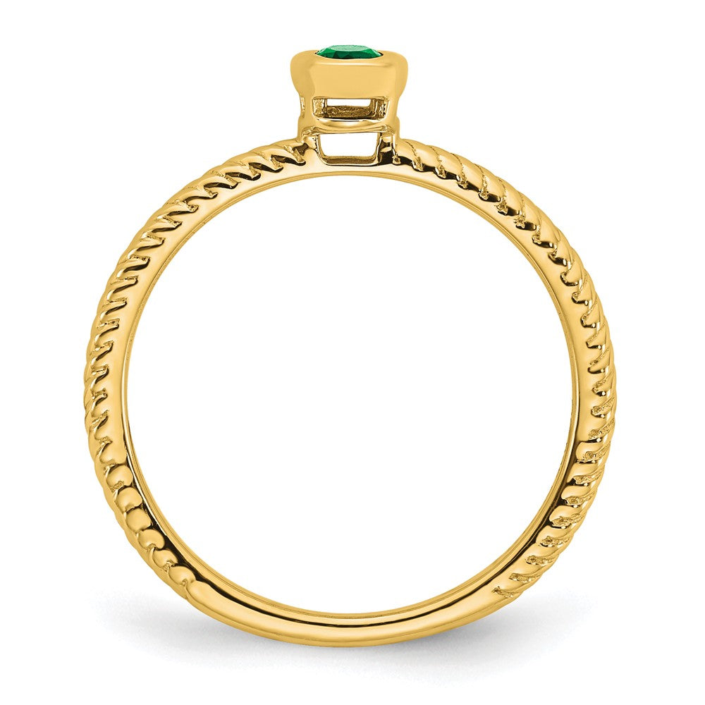 Solid 14k Yellow Gold Oval Bezel Simulated Emerald Ring