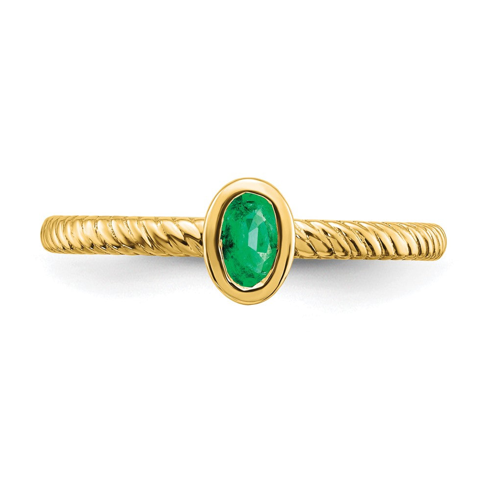 Solid 14k Yellow Gold Oval Bezel Simulated Emerald Ring