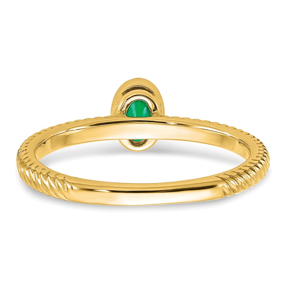 Solid 14k Yellow Gold Oval Bezel Simulated Emerald Ring