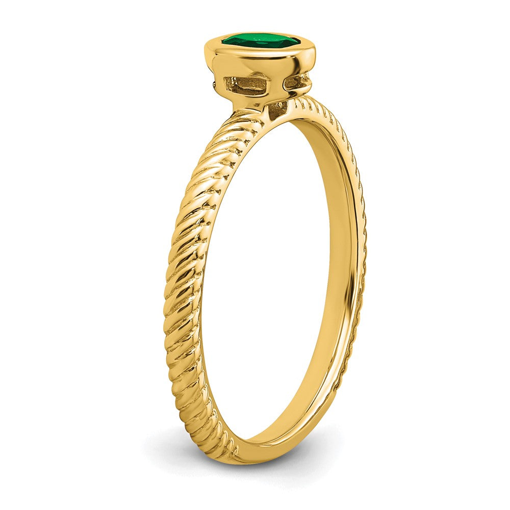 Solid 14k Yellow Gold Oval Bezel Simulated Emerald Ring
