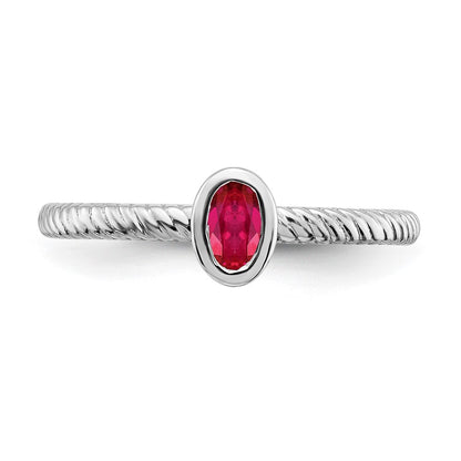 14k White Gold Oval Bezel Ruby Ring