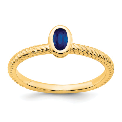 14K Yellow Gold Oval Bezel Sapphire Ring