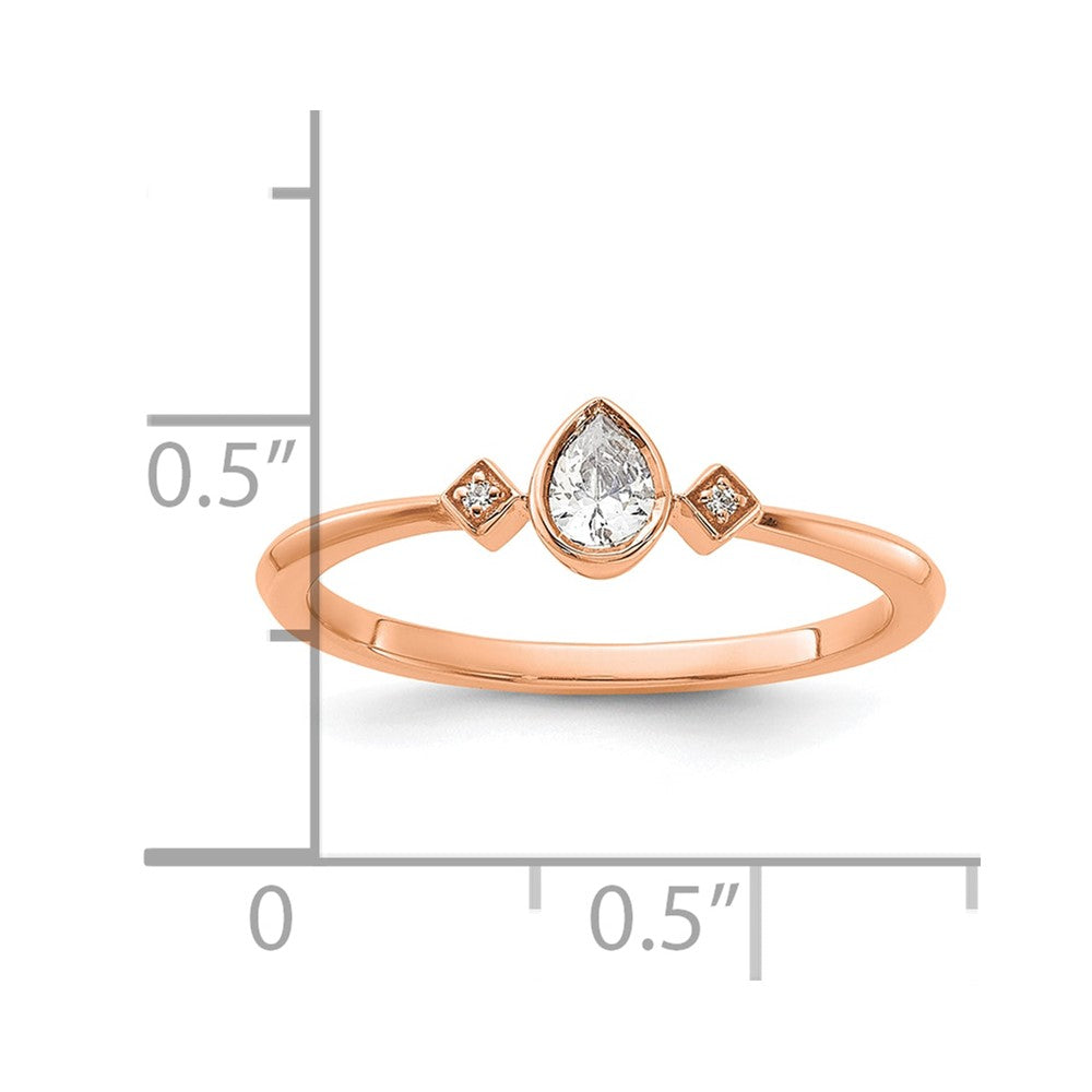 14K Rose Gold Petite 3 Stone 1/15 Carat Pear Diamond Complete Promise/Engagement Ring
