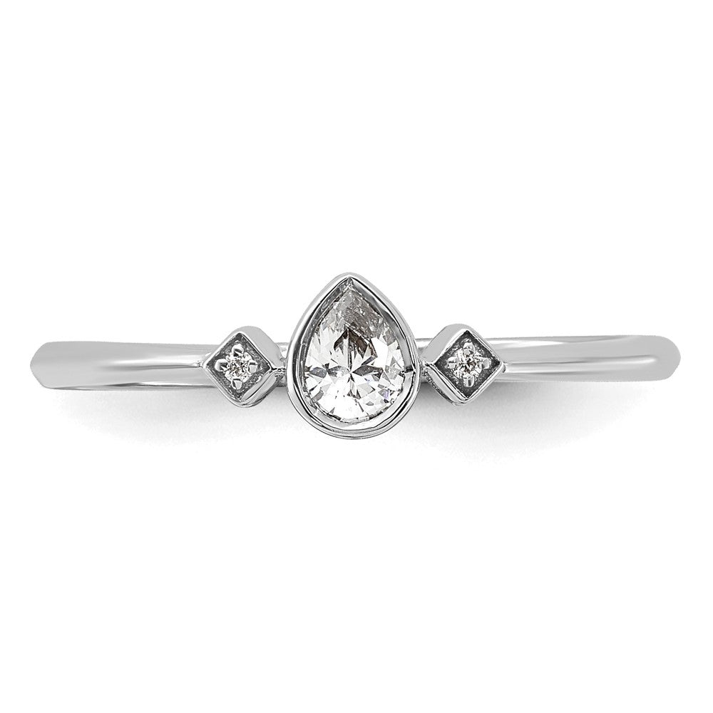 14K White Gold Petite 3-Stone 1/15 carat Pear Diamond Complete Promise/Engagement Ring