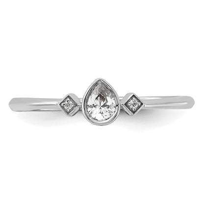 14K White Gold Petite 3-Stone 1/15 carat Pear Diamond Complete Promise/Engagement Ring