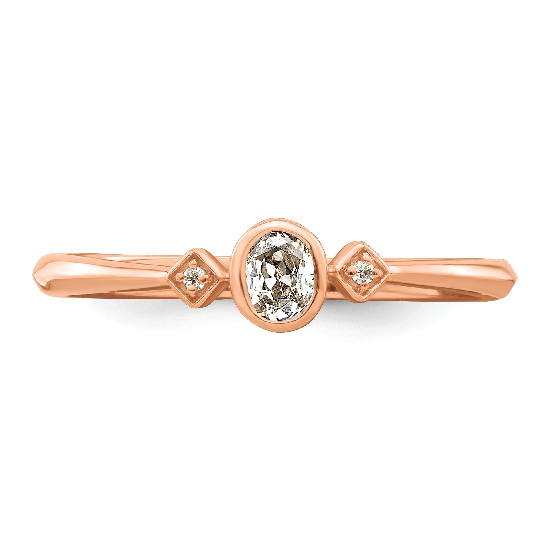 14K Rose Gold Petite 3 Stone 1/15 Carat Oval Diamond Complete Promise/Engagement Ring