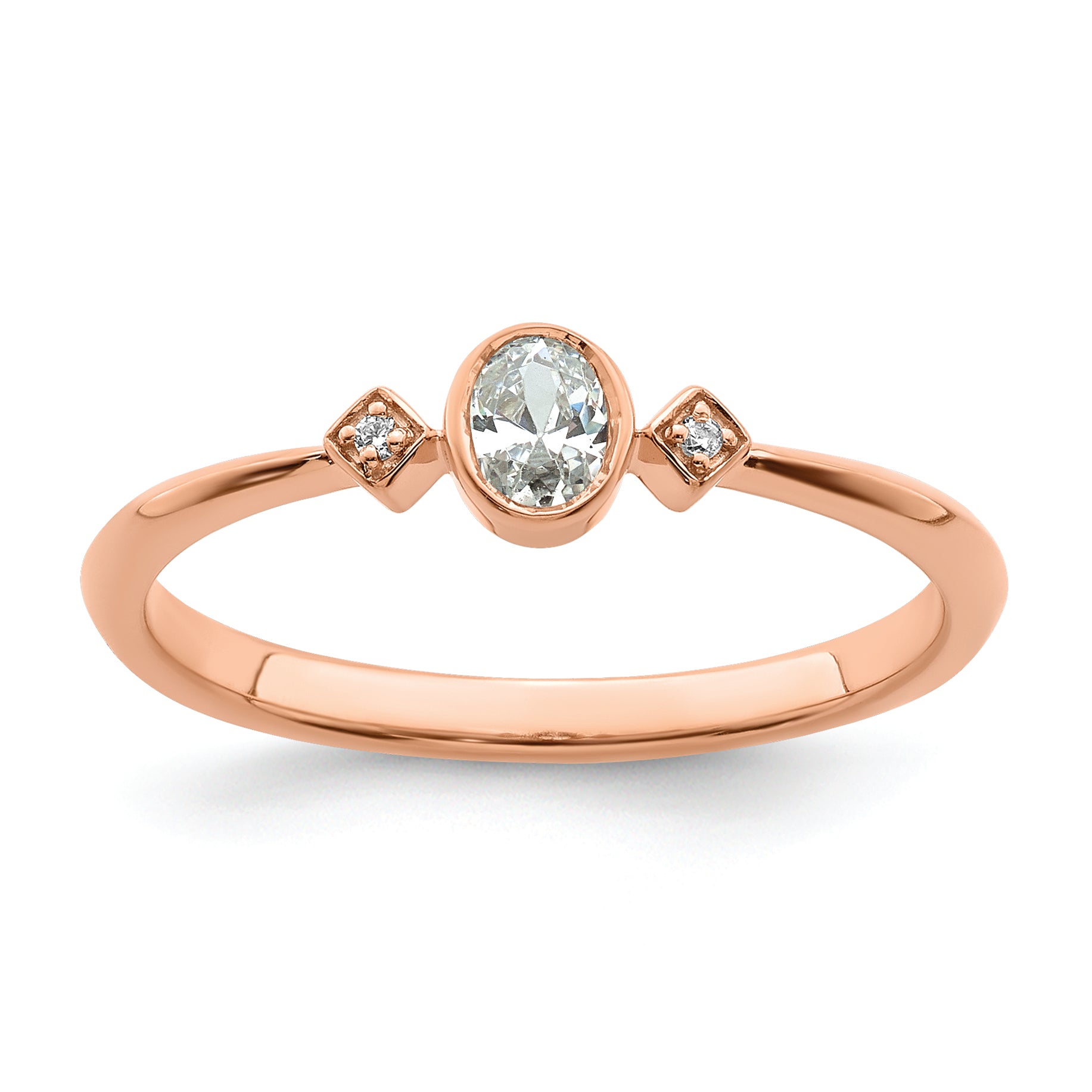 14K Rose Gold Petite 3 Stone 1/15 Carat Oval Diamond Complete Promise/Engagement Ring