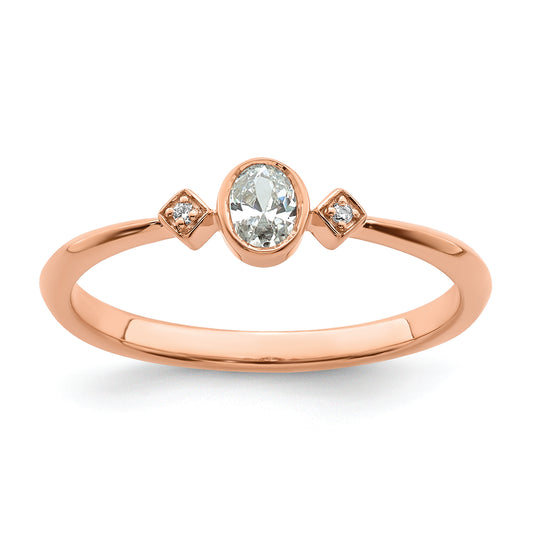 14K Rose Gold Petite 3 Stone 1/15 Carat Oval Diamond Complete Promise/Engagement Ring