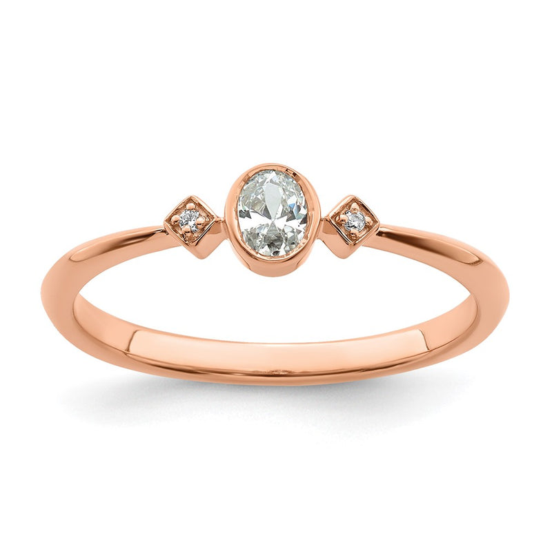 14K Rose Gold Petite 3 Stone 1/15 Carat Oval Diamond Complete Promise/Engagement Ring