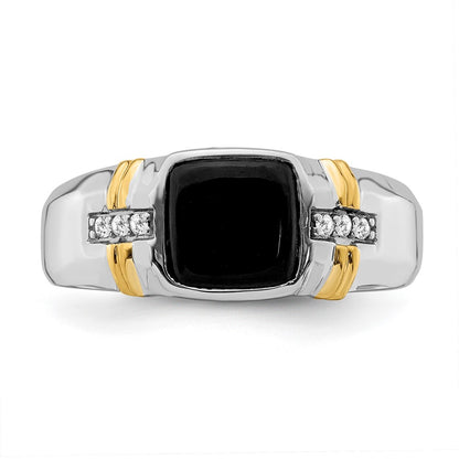 14k Two-Tone Gold Onyx and Real Diamond Mens Ring