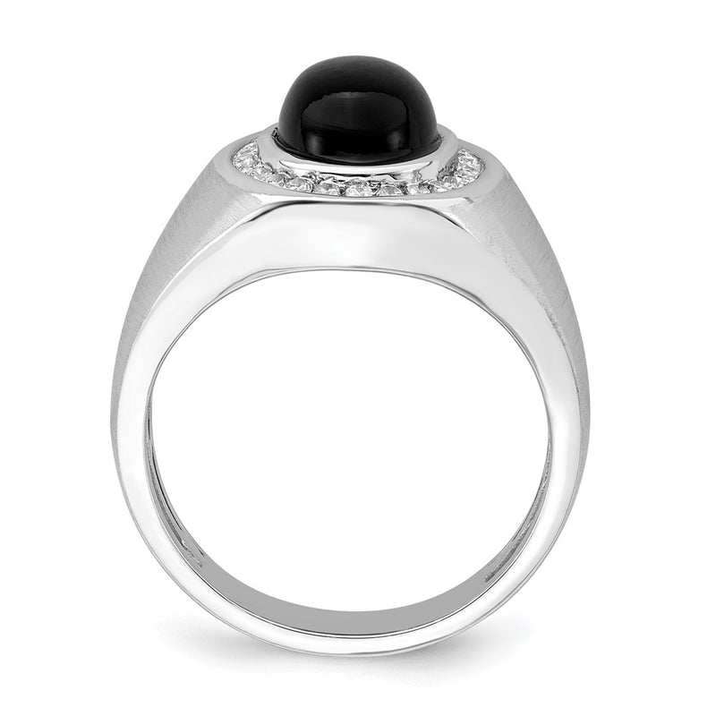 14k White Gold Oval Onyx and Real Diamond Mens Ring