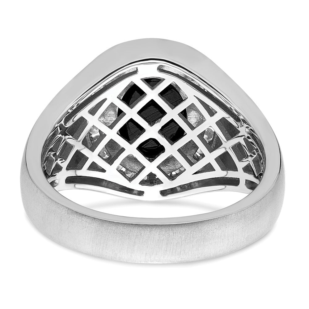 14k White Gold Oval Onyx and Real Diamond Mens Ring