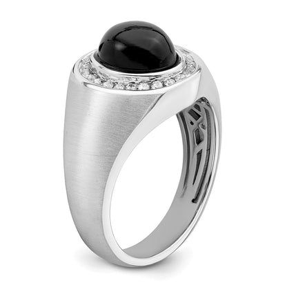 14k White Gold Oval Onyx and Real Diamond Mens Ring