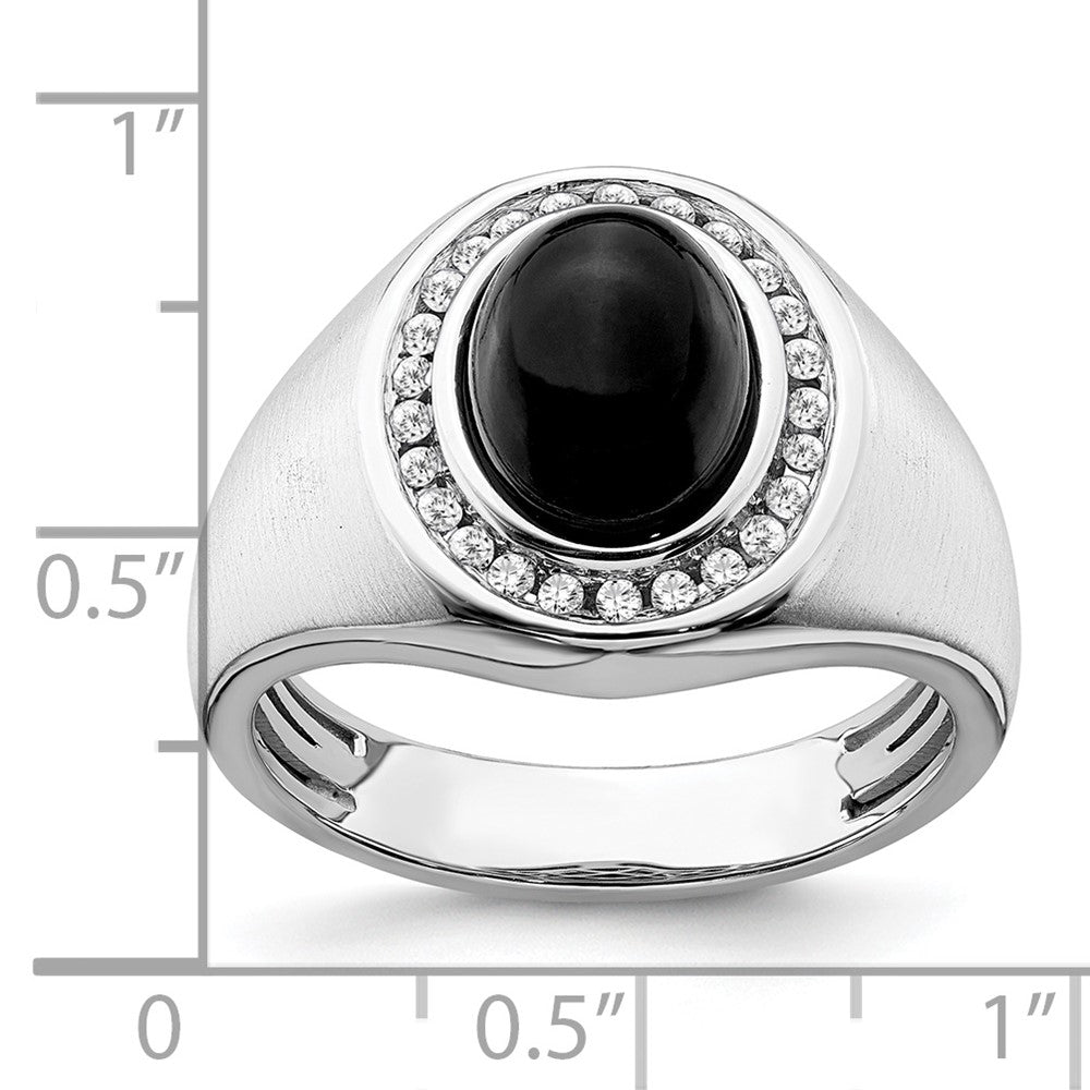 14k White Gold Oval Onyx and Real Diamond Mens Ring
