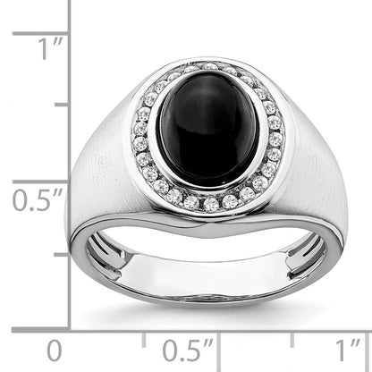 14k White Gold Oval Onyx and Real Diamond Mens Ring