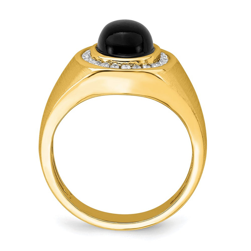 14K Yellow Gold Oval Onyx and Real Diamond Mens Ring