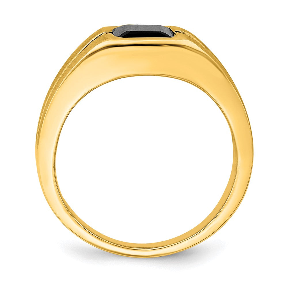 14K Yellow Gold Onyx and Real Diamond Mens Ring