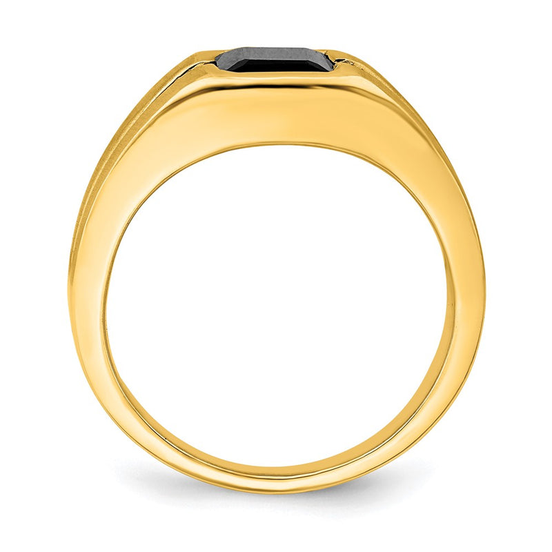 14K Yellow Gold Onyx and Real Diamond Mens Ring