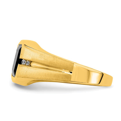 14K Yellow Gold Onyx and Real Diamond Mens Ring