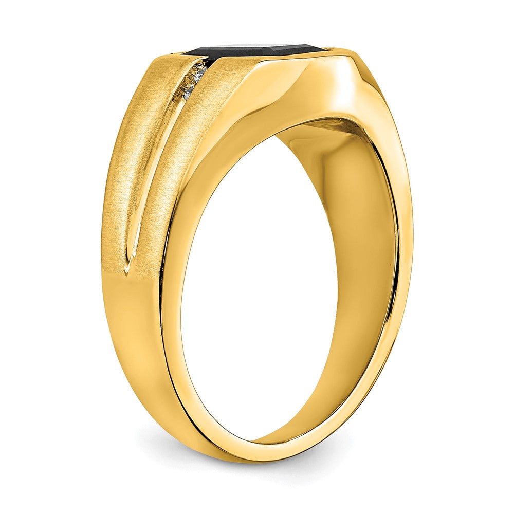 14K Yellow Gold Onyx and Real Diamond Mens Ring