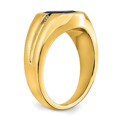14K Yellow Gold Onyx and Real Diamond Mens Ring