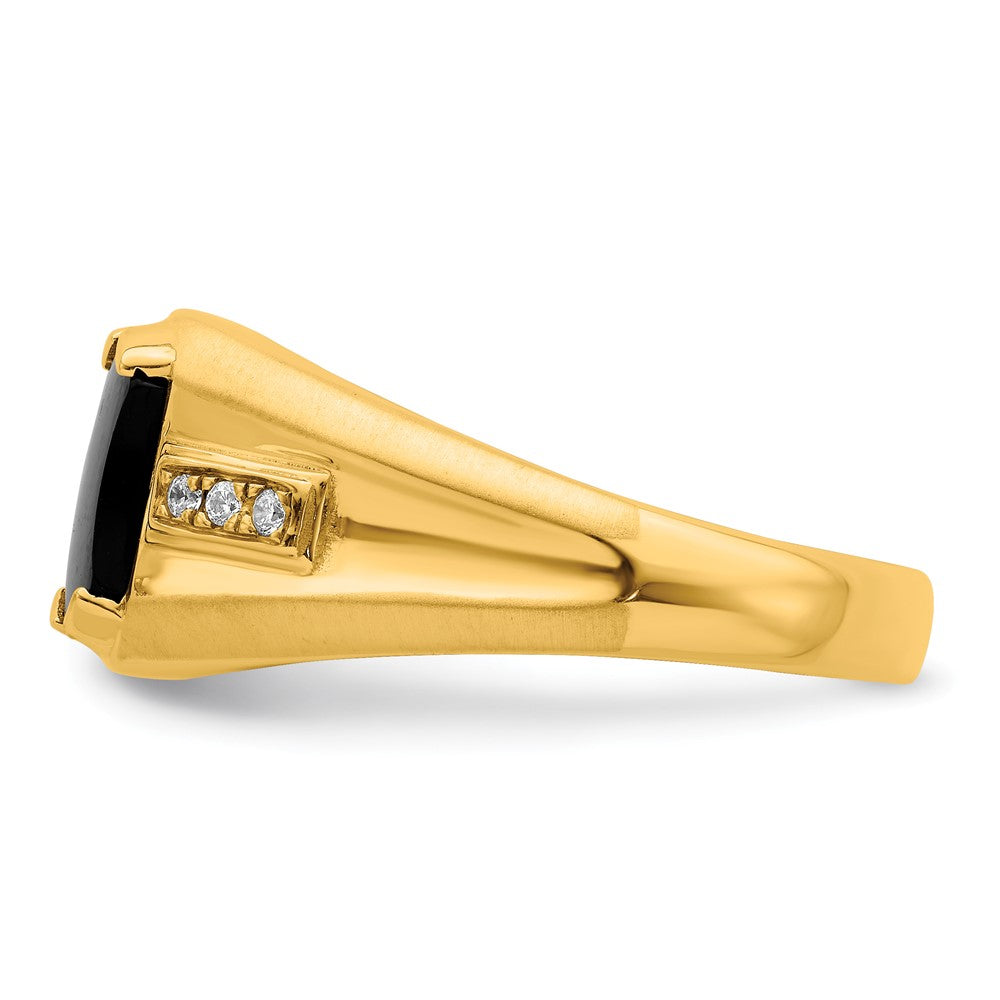 14K Yellow Gold Onyx and Real Diamond Mens Ring