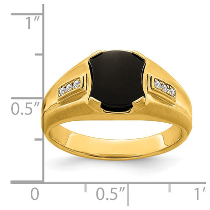 14K Yellow Gold Onyx and Real Diamond Mens Ring