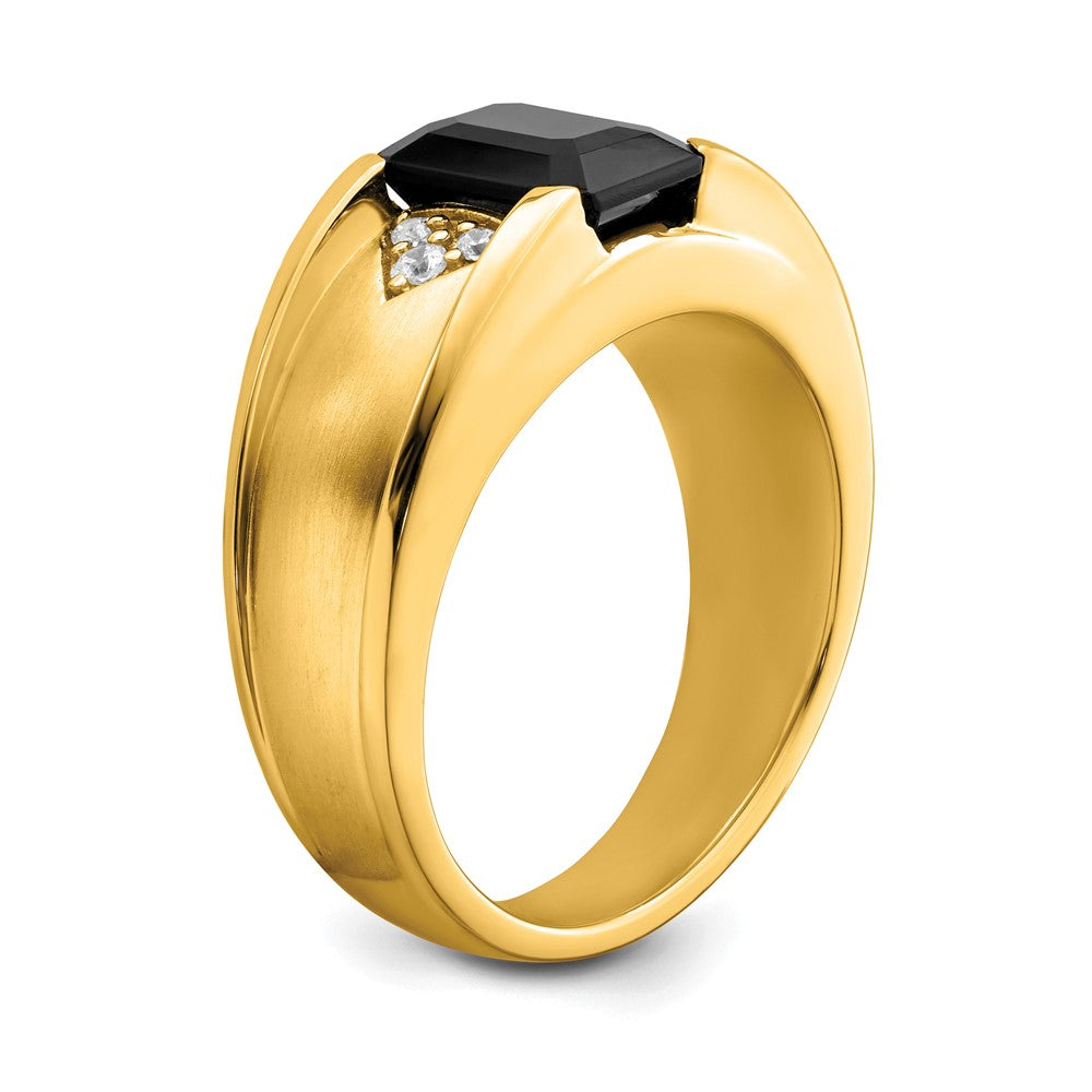 14K Yellow Gold Onyx and Real Diamond Mens Ring