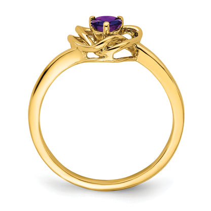 Solid 14k Yellow Gold Simulated Amethyst Triangle Ring