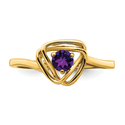 Solid 14k Yellow Gold Simulated Amethyst Triangle Ring