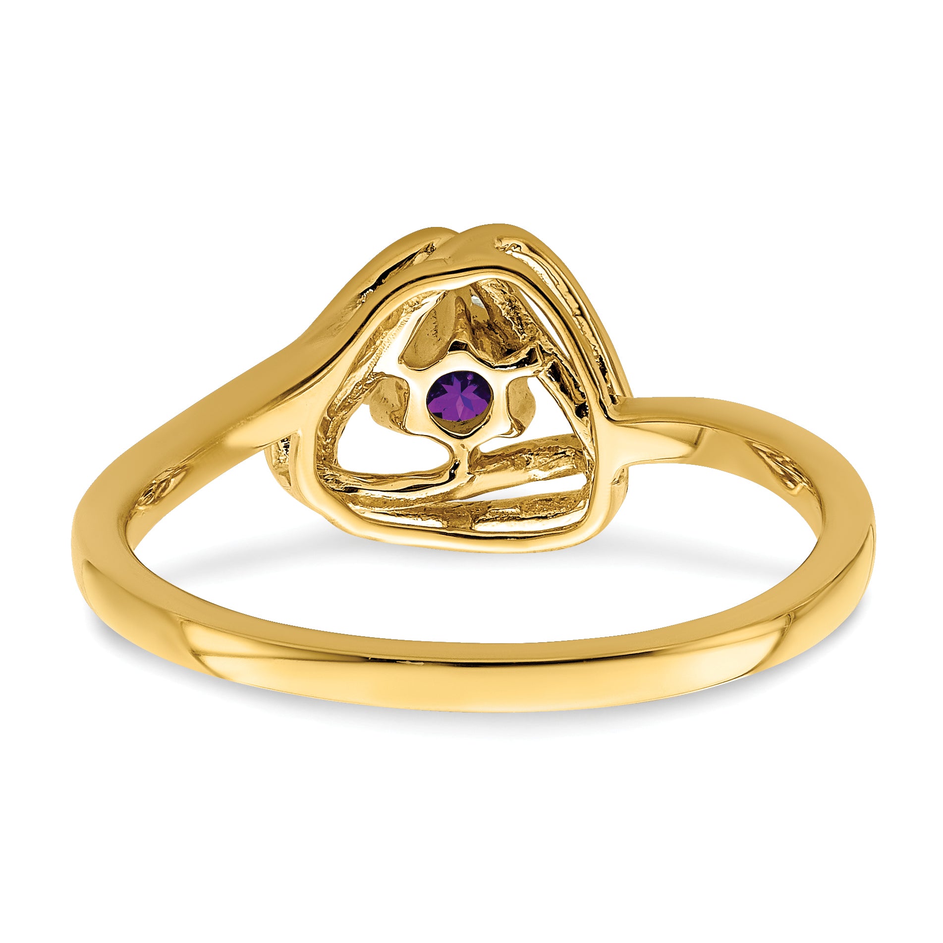 Solid 14k Yellow Gold Simulated Amethyst Triangle Ring