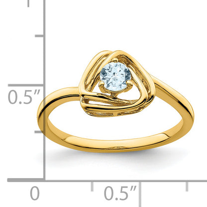 Solid 14k Yellow Gold Simulated Aquamarine Triangle Ring