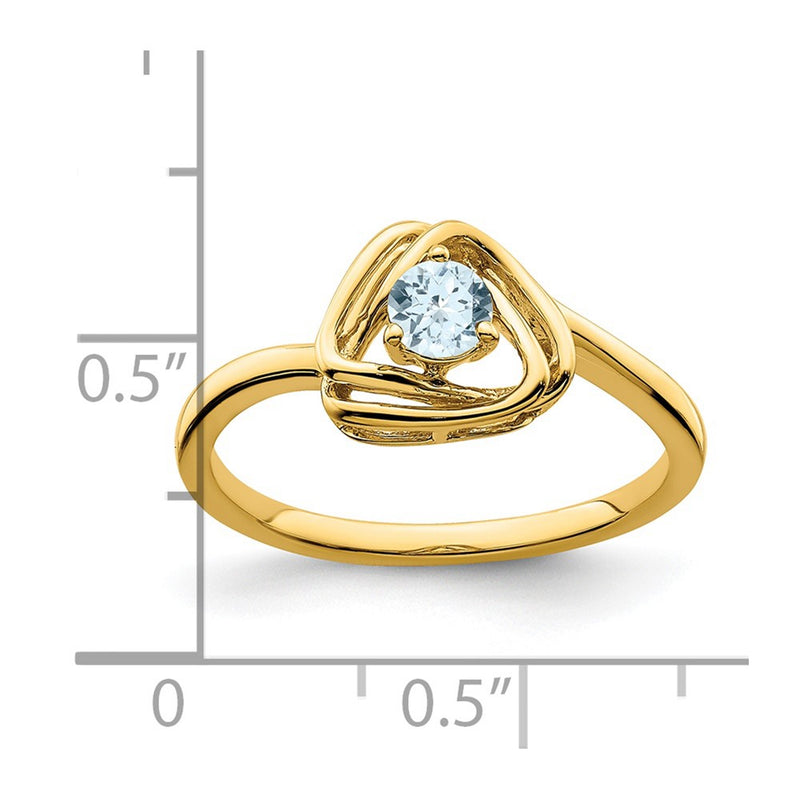 Solid 14k Yellow Gold Simulated Aquamarine Triangle Ring