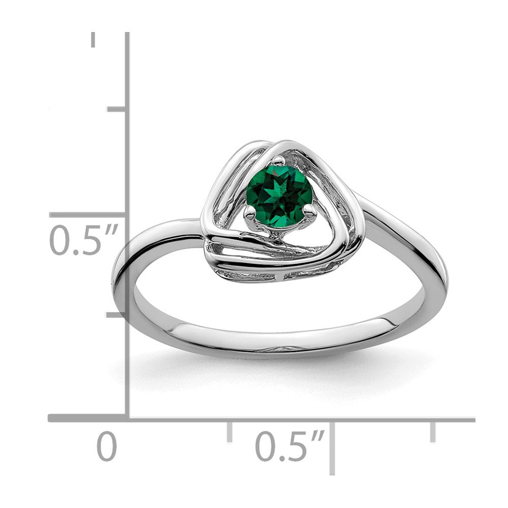 Solid 14k White Gold Created Simulated Emerald Triangle Ring