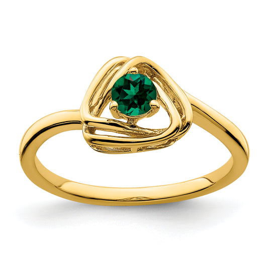 14K Yellow Gold Created Emerald Triangle Ring