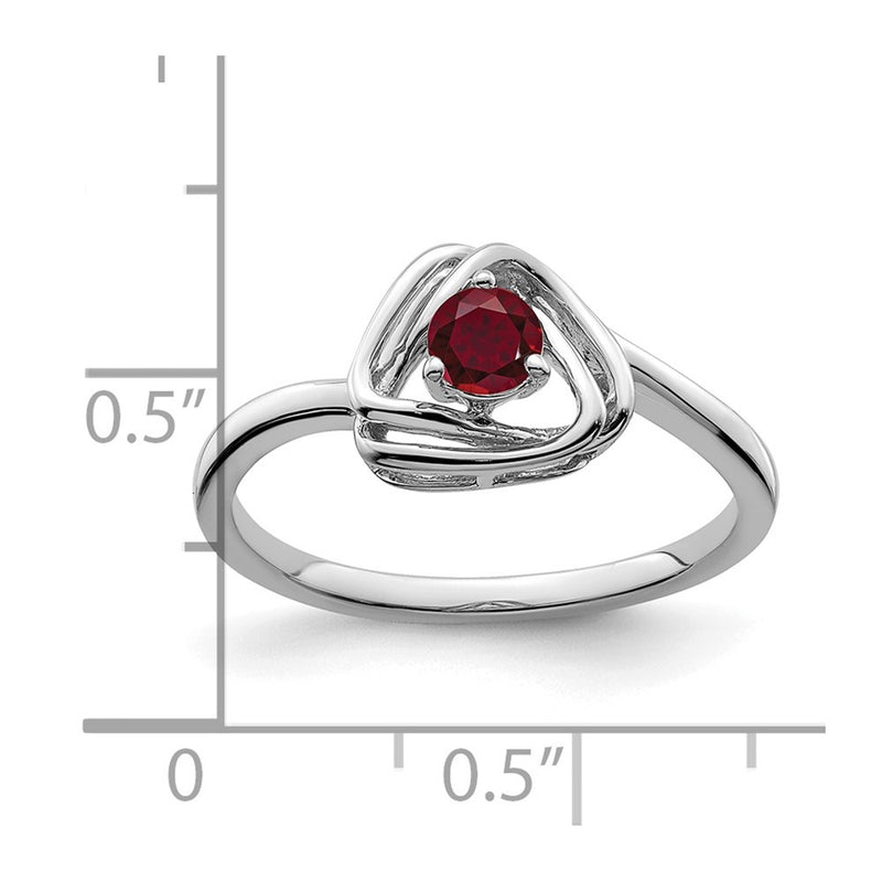Solid 14k White Gold Created Simulated Ruby Triangle Ring