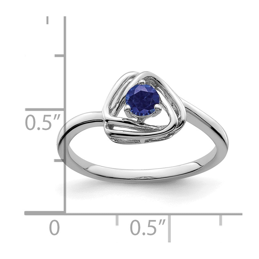 14k White Gold Created Sapphire Triangle Ring