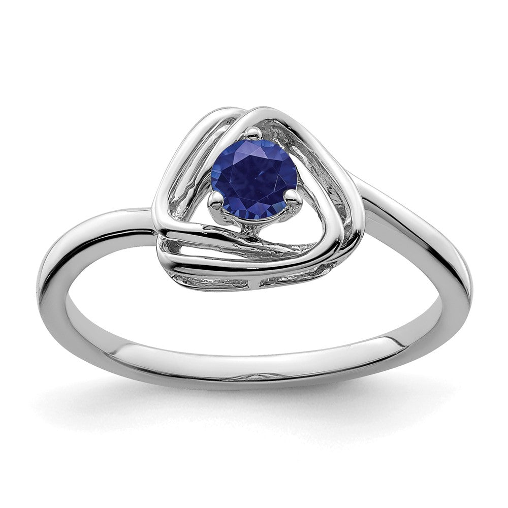 14k White Gold Created Sapphire Triangle Ring