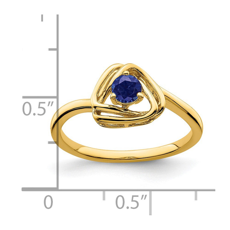 Solid 14k Yellow Gold Created Simulated Sapphire Triangle Ring