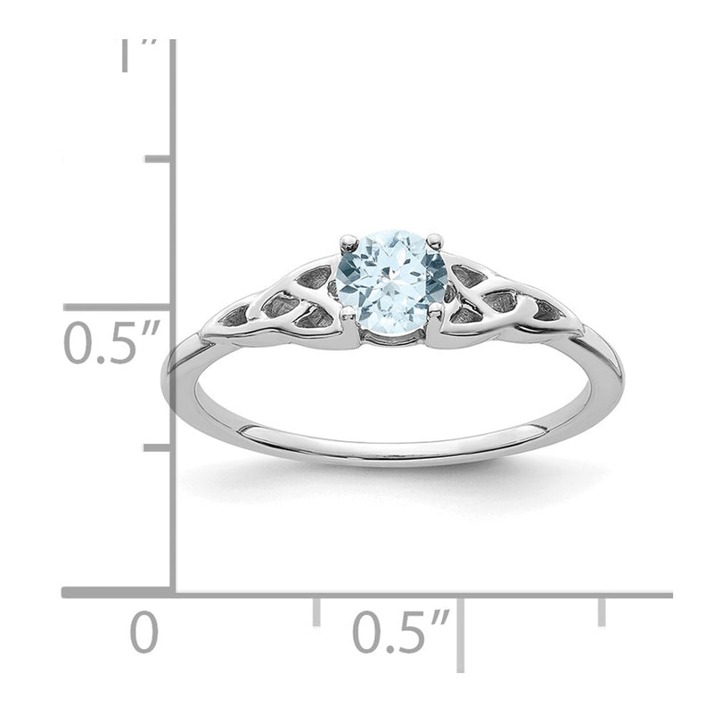 14K White Gold 4.5mm Round Aquamarine Celtic Knot Ring