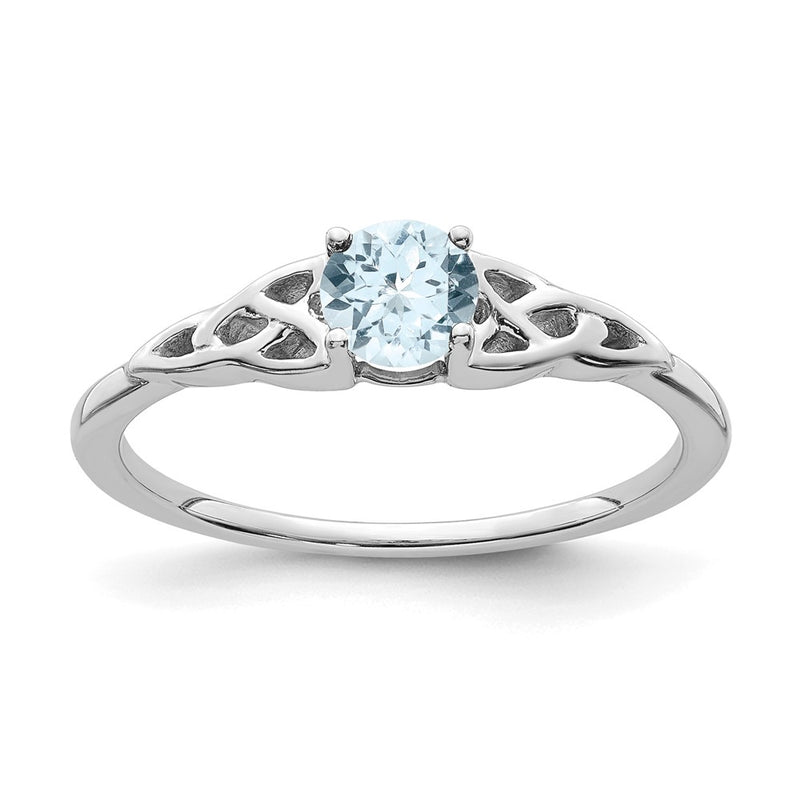 14K White Gold 4.5mm Round Aquamarine Celtic Knot Ring