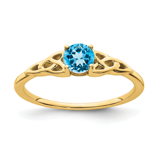 10K Yellow Gold Blue Topaz Celtic Knot Ring