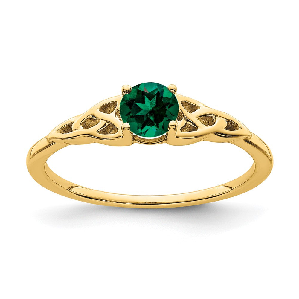 14K Yellow Gold Created Emerald Celtic Knot Ring