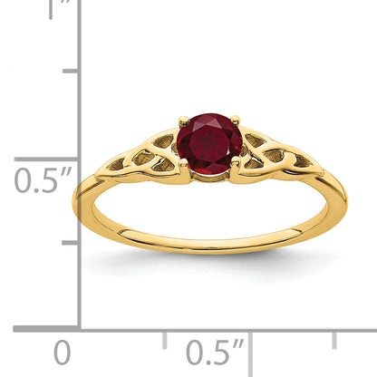 10K Yellow Gold Created Ruby Celtic Knot Ring