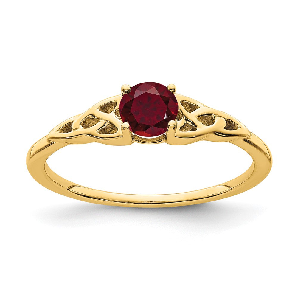 14K Yellow Gold Created Ruby Celtic Knot Ring