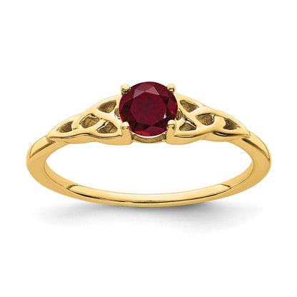 14K Yellow Gold Created Ruby Celtic Knot Ring