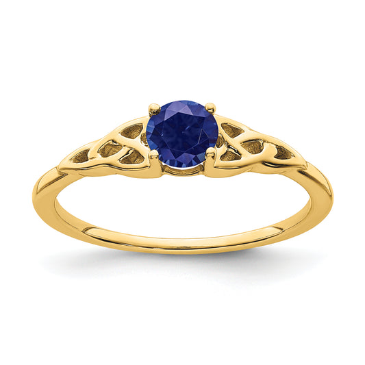 10K Yellow Gold Created Sapphire Celtic Knot Ring