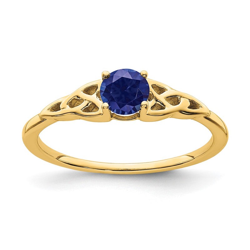 10K Yellow Gold Created Sapphire Celtic Knot Ring