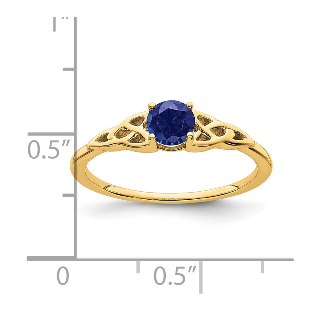 14K Yellow Gold Created Sapphire Celtic Knot Ring