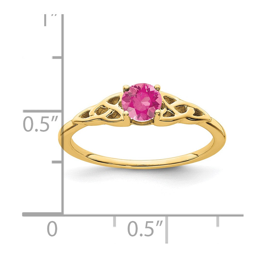 14K Yellow Gold 4.5mm Round Pink Tourmaline Celtic Knot Ring